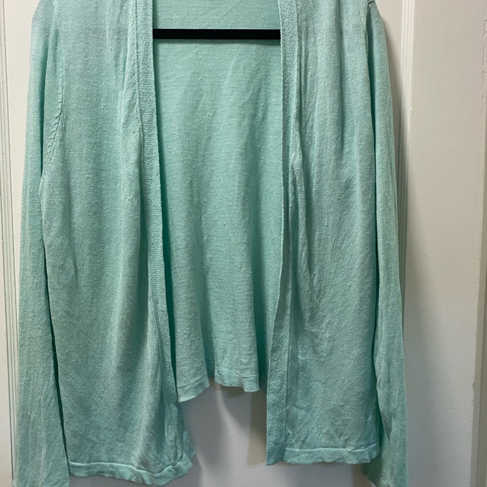 J. Jill Soft Aqua mint linen Knit Sweater